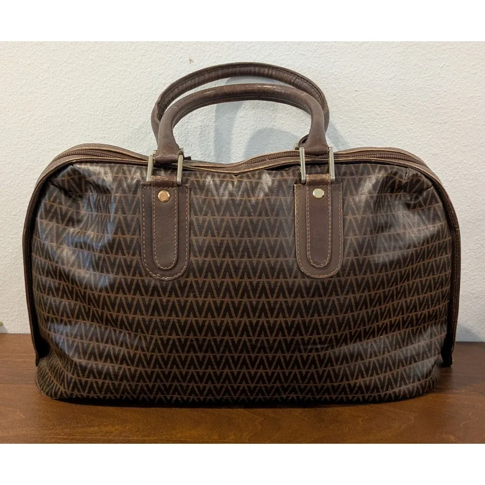 Mario Valentino Monogram Boston Bag Brown PVC Leather Satchel Made in Italy